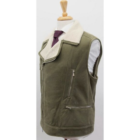 NEW $7995 Brunello Cucinelli Shearling Moto Style Vest! M Mossy Green Fine Suede - Picture 2 of 7